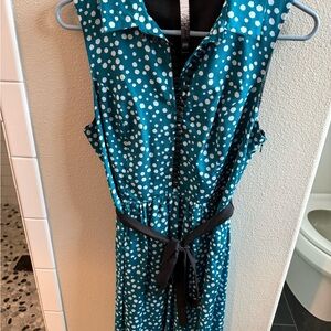 Kensie Teal Dress with White Polka Dots